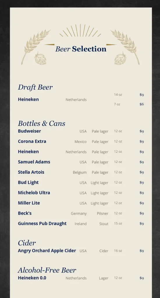 MSC Bar Menu - Beer