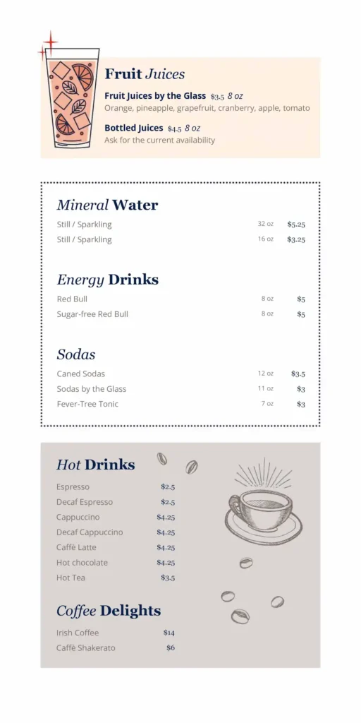 MSC Bar Menu - Juices Water Soda