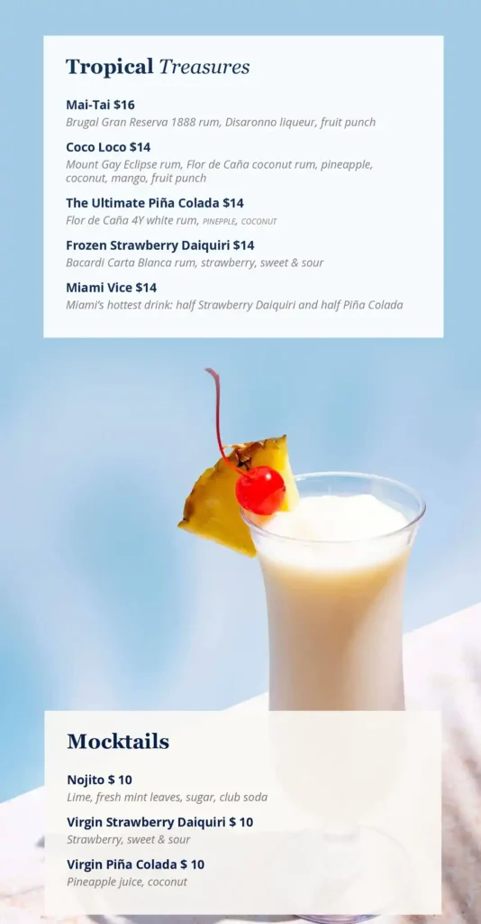 MSC Bar Menu - Tropical Treasures