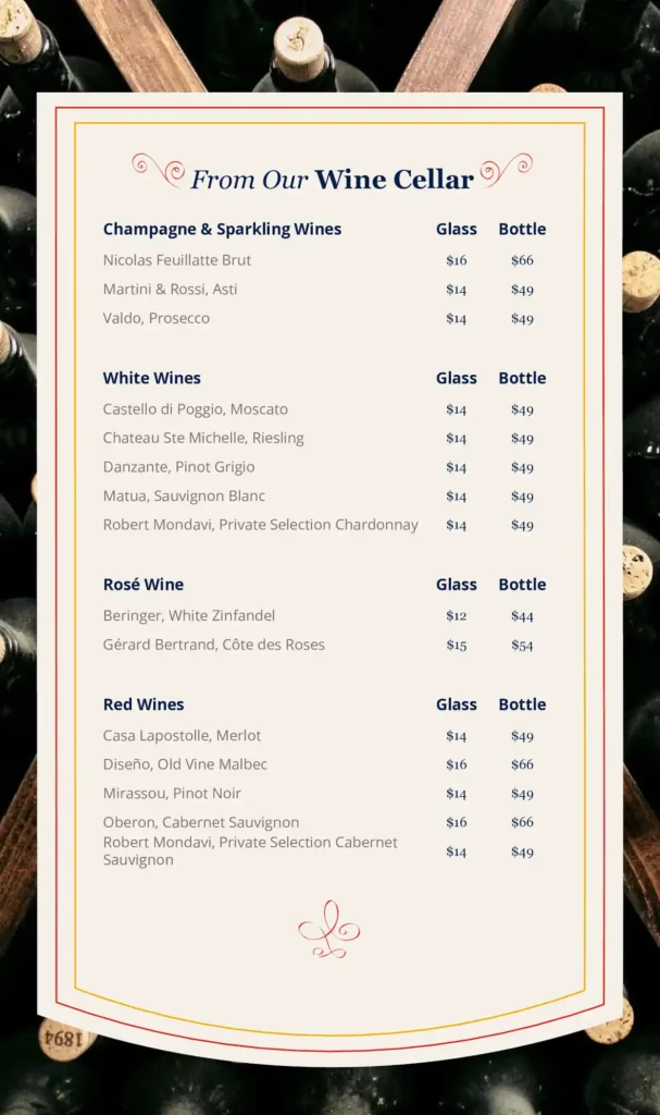 MSC Bar Menu - Wine
