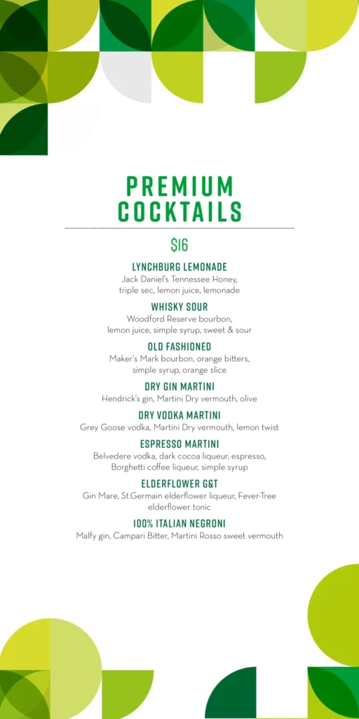 MSC Drink Menus - Premium Cocktails