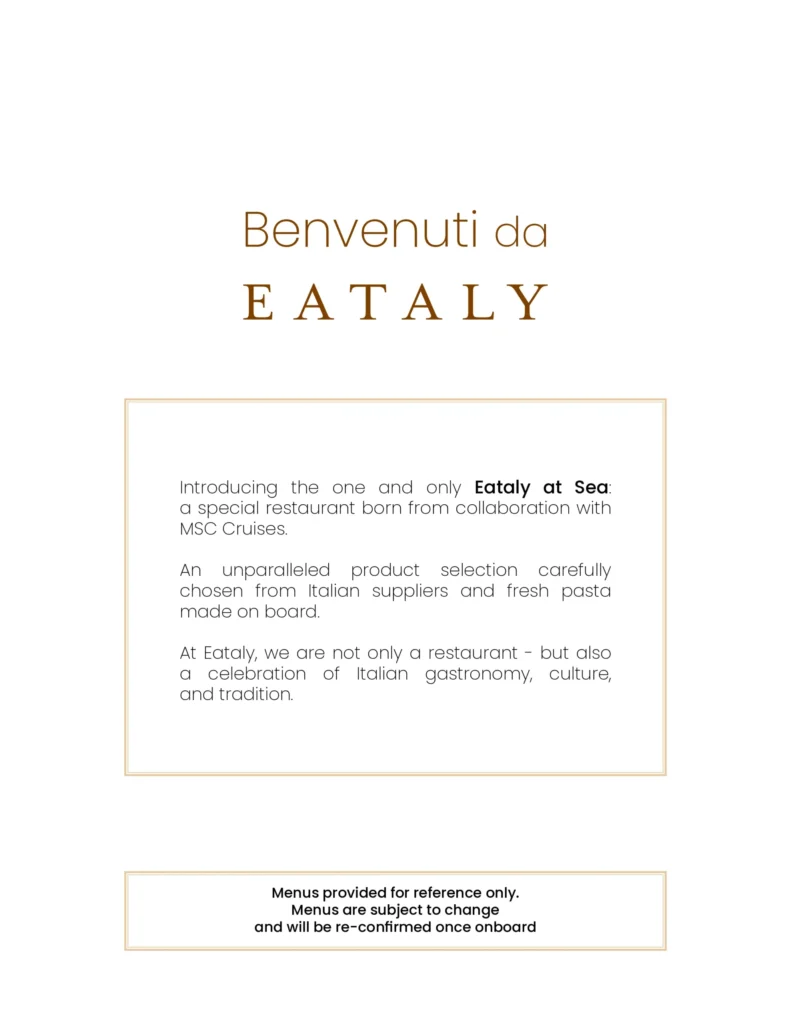 MSC Eataly Menu Page 1