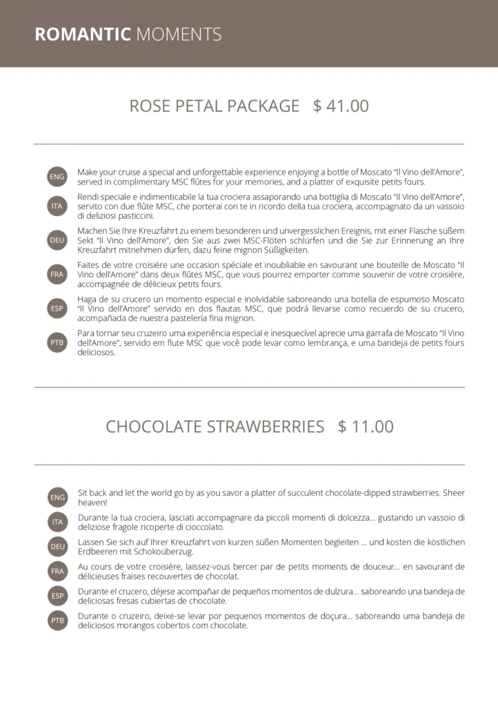 MSC Room Service Menu Page 14