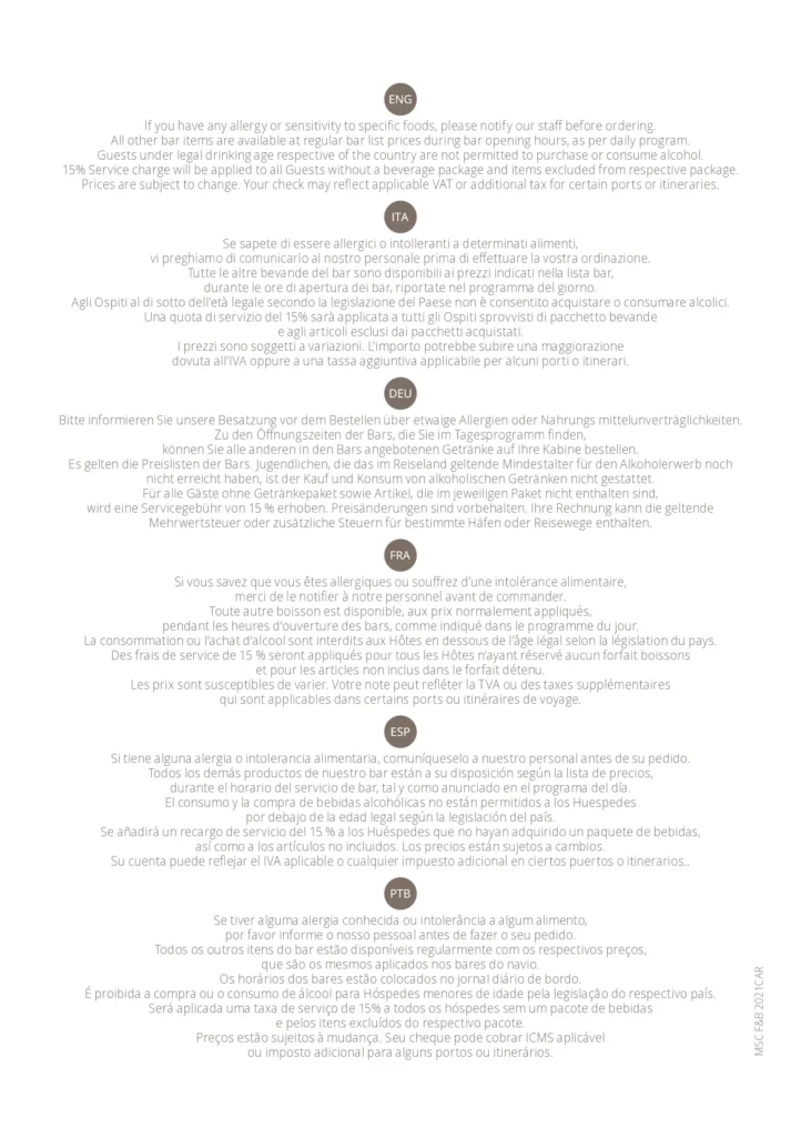 MSC Room Service Menu Page 28