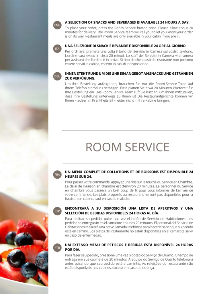 MSC Room Service Menu Page 3