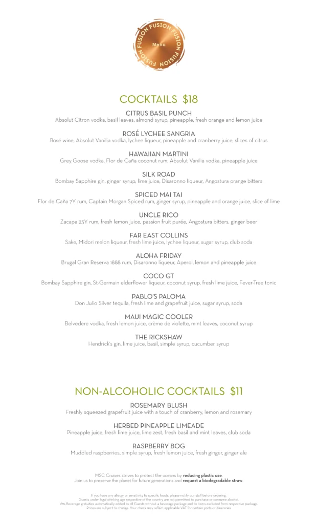 MSC Pan Asian Menu Page 2